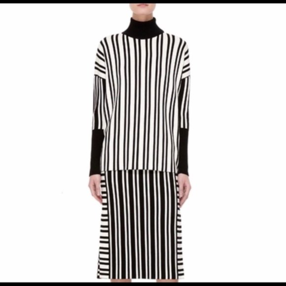 Designer Tanya Taylor Skirt Contrast Stripes ITaLY Stretch Black White L - Picture 10 of 13